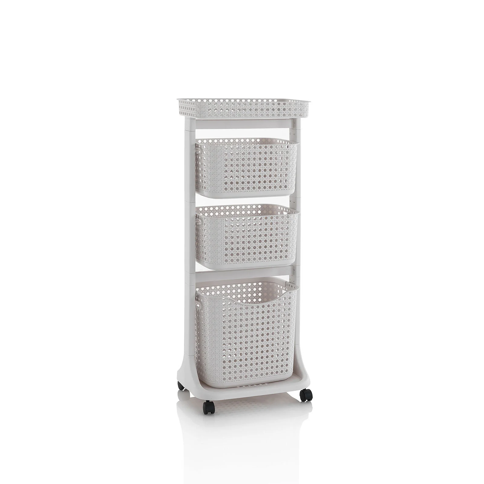 Carrello lavanderia 3 cesti HUY beige cesto basso