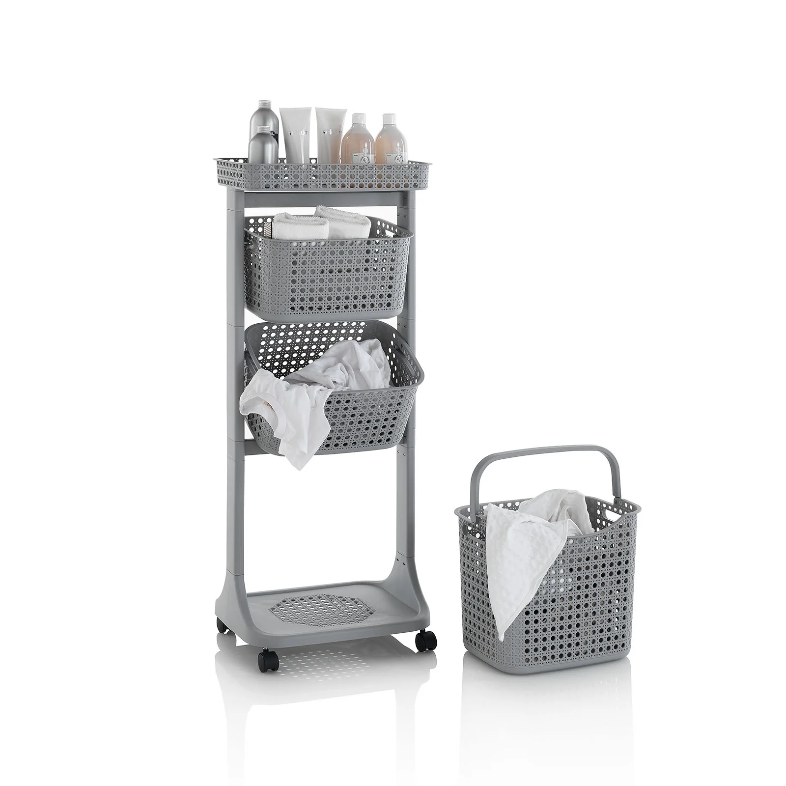Carrello lavanderia 3 cesti HUY grigio - Image 3