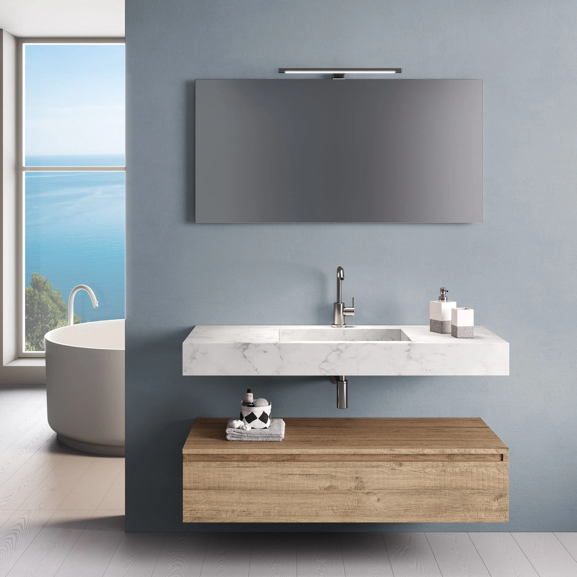 Composizione 4 pezzi YOKA marmo carrara/quercia