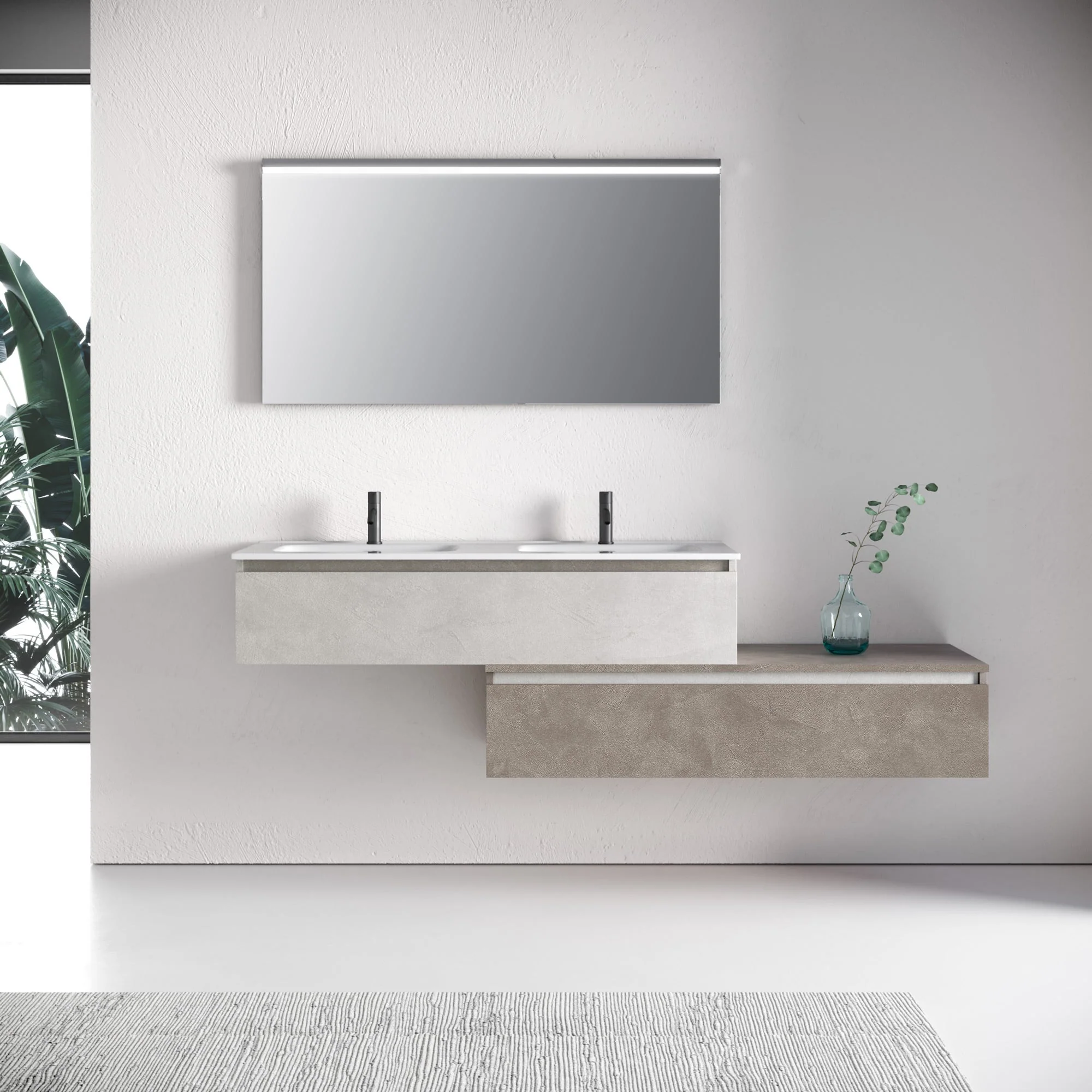 Composizione doppio lavabo 4 pezzi YOKA bianco pietra / avana pietra