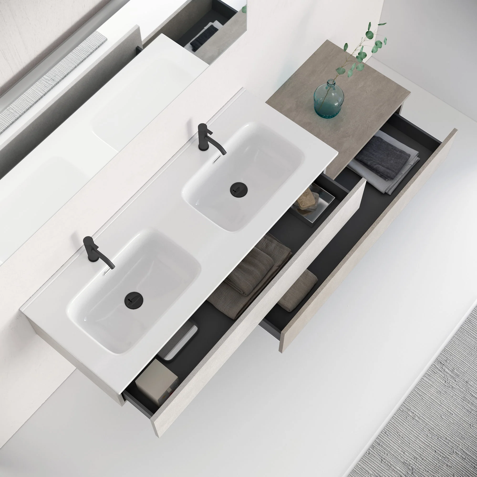 Composizione doppio lavabo 4 pezzi YOKA bianco pietra / avana pietra - Image 2