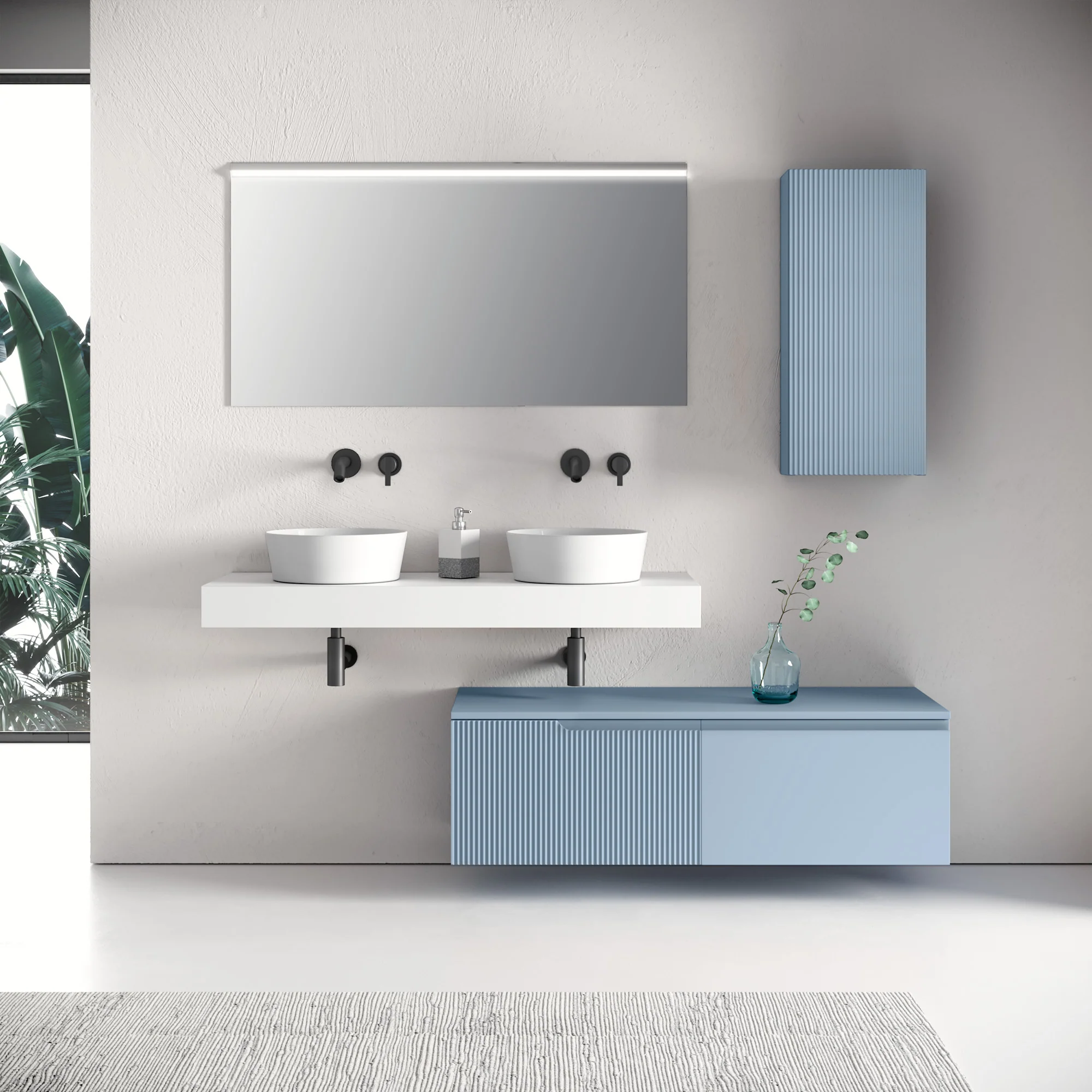 Composizione doppio lavabo 7 pezzi ZIP bianco / azzurro tiffany