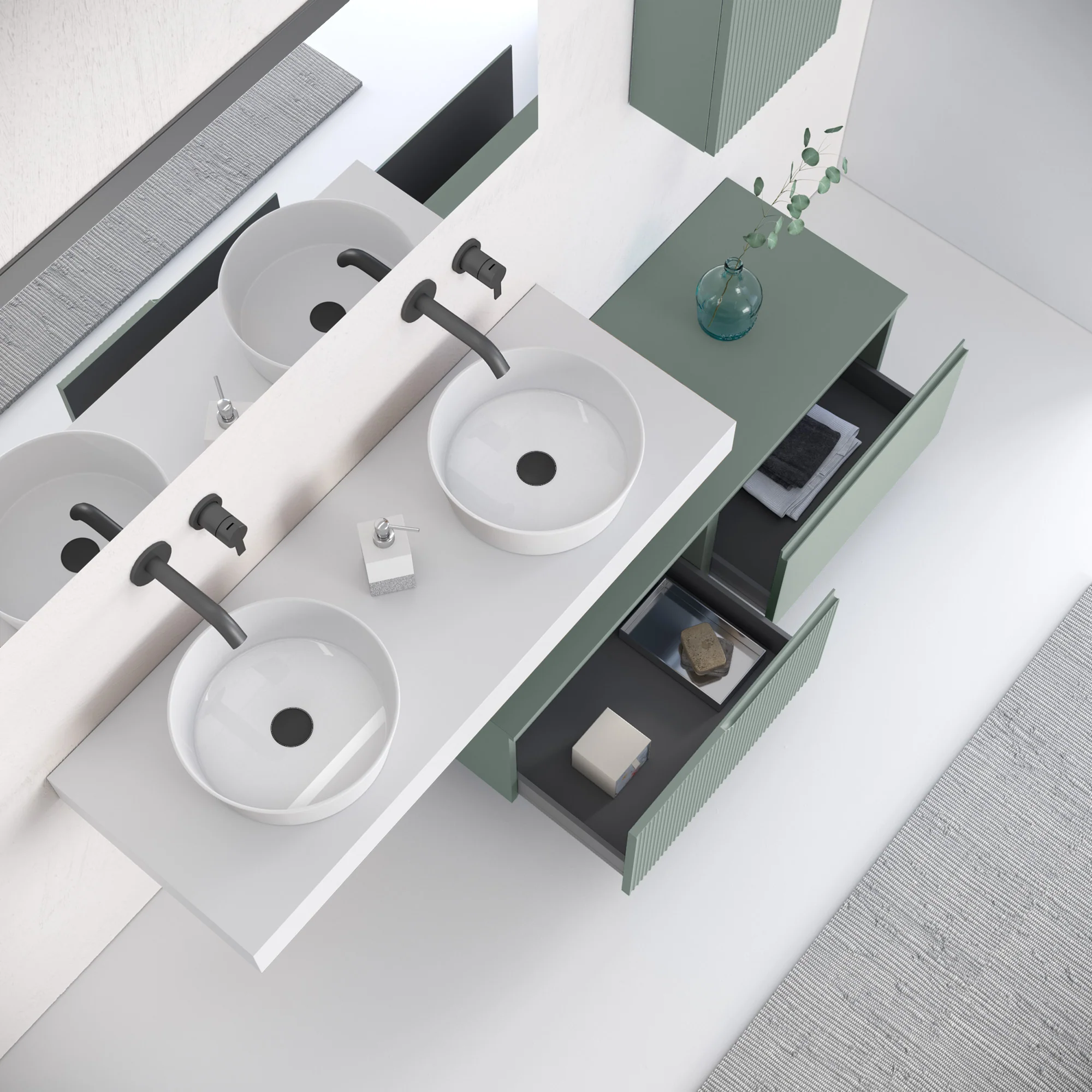 Composizione doppio lavabo 7 pezzi ZIP bianco / salvia - Image 2