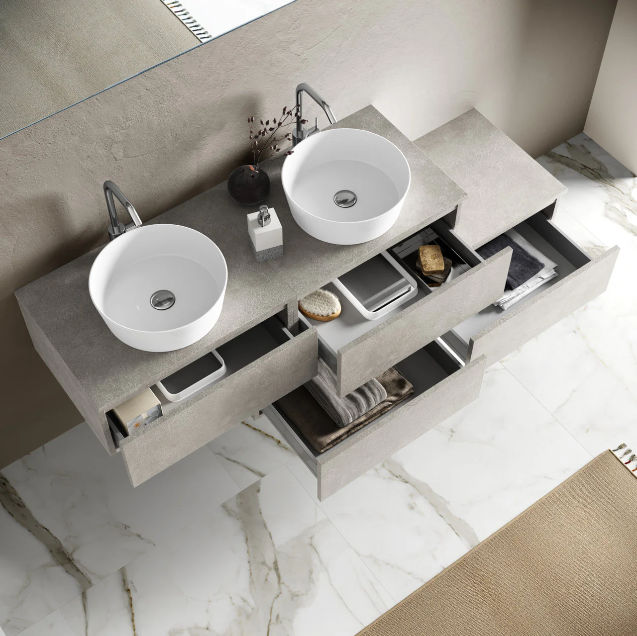 Composizione doppio lavabo 8 pezzi YOKA avana - Image 2