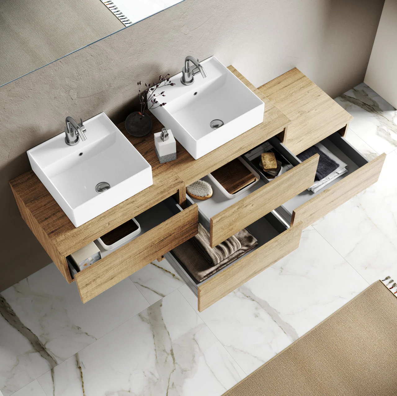 Composizione doppio lavabo 8 pezzi YOKA quercia - Image 3