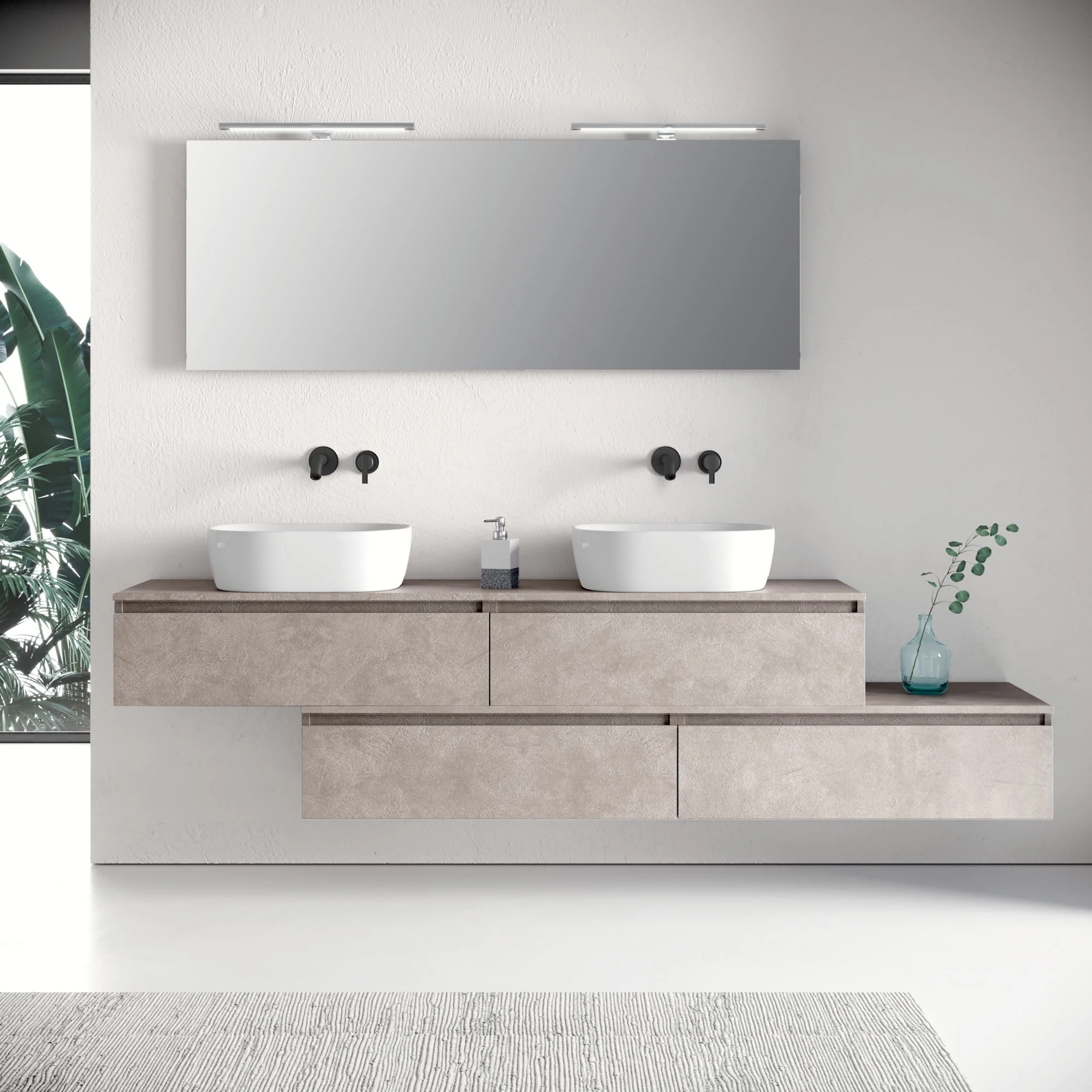 Composizione doppio lavabo 9 pezzi YOKA avana pietra