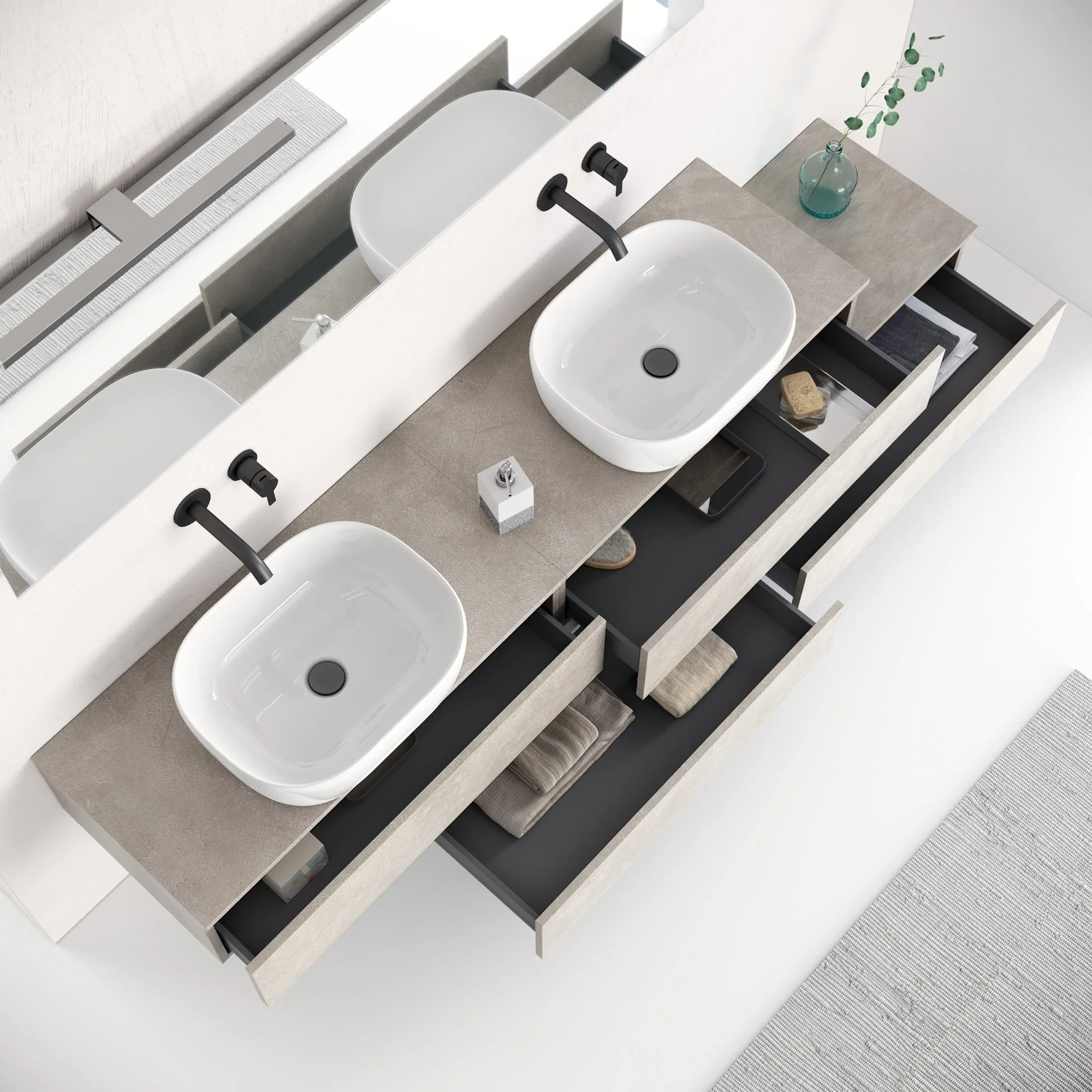 Composizione doppio lavabo 9 pezzi YOKA avana pietra - Image 2
