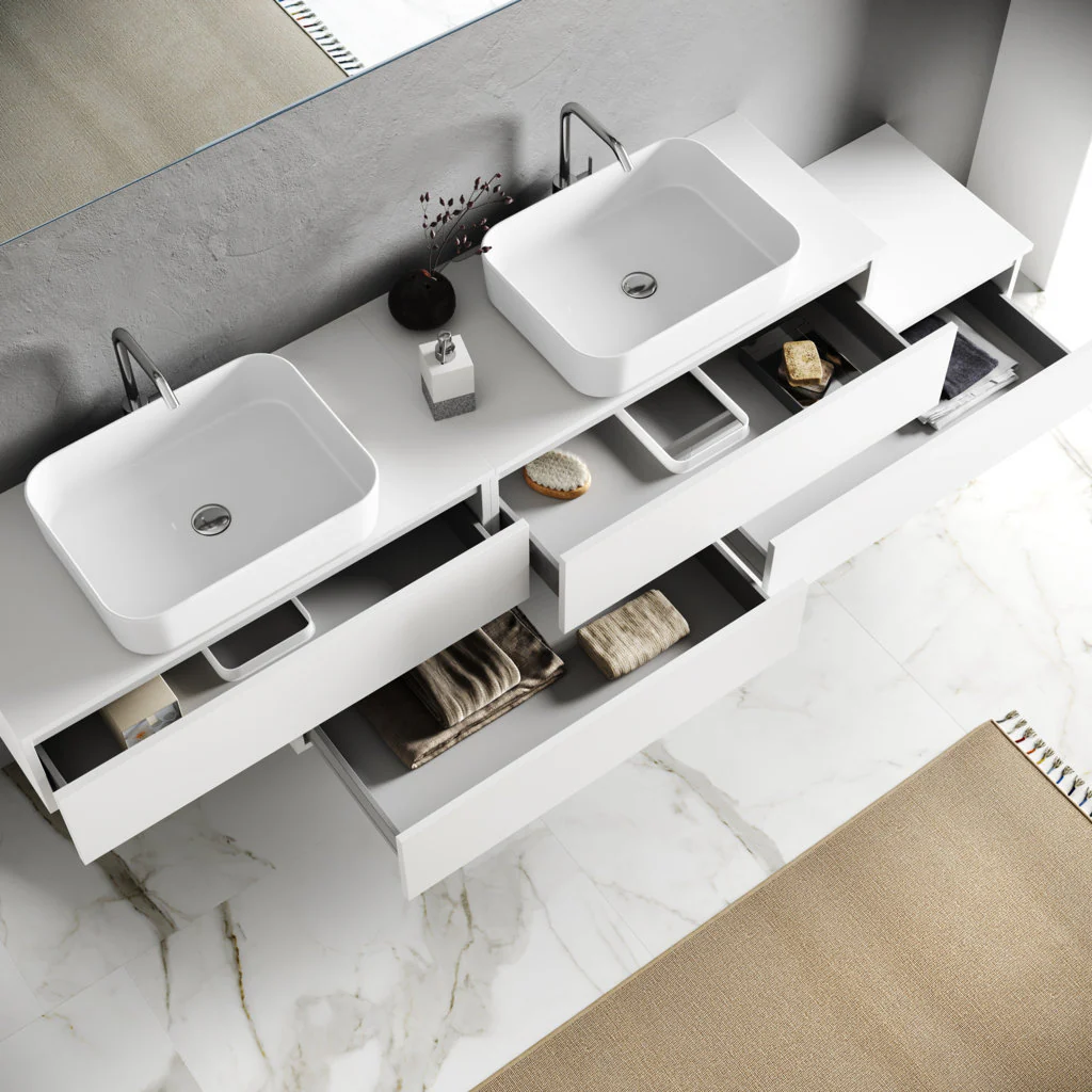 Composizione doppio lavabo 9 pezzi YOKA avana - Image 2