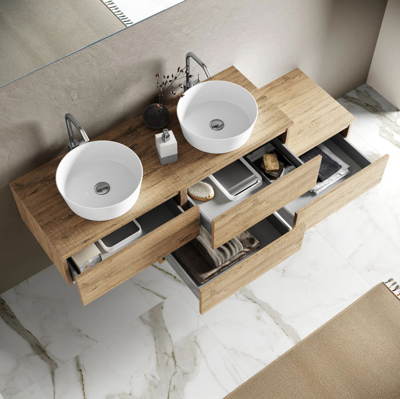 Composizione doppio lavabo 9 pezzi YOKA quercia - Image 3