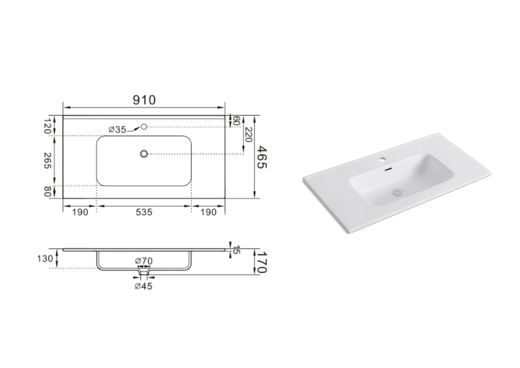 Lavabo da incasso GIOTTO 2 90 cm - Image 4