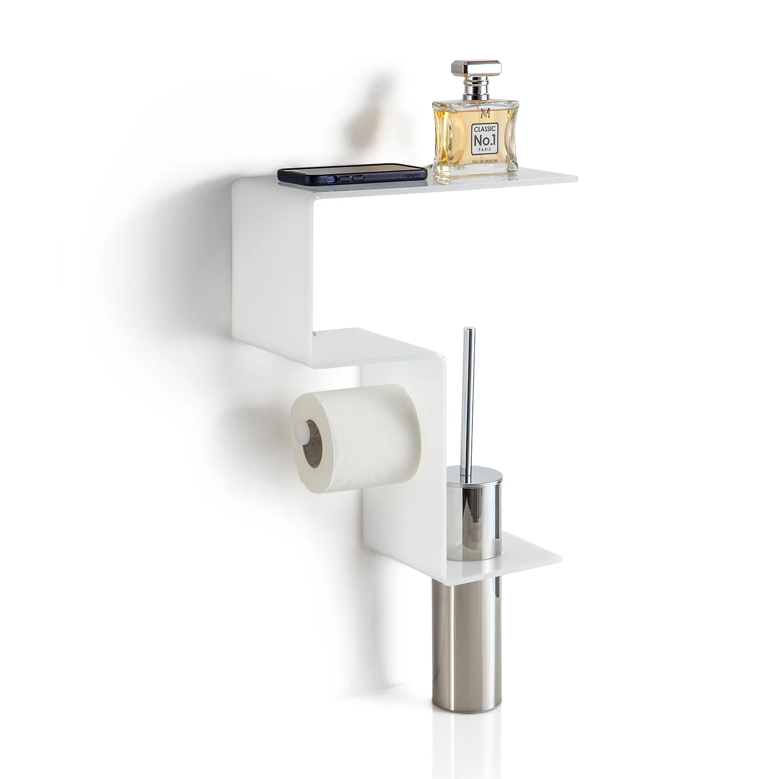 Mensola multifunzione per bagno da parete ACHILLE bianco - Image 2
