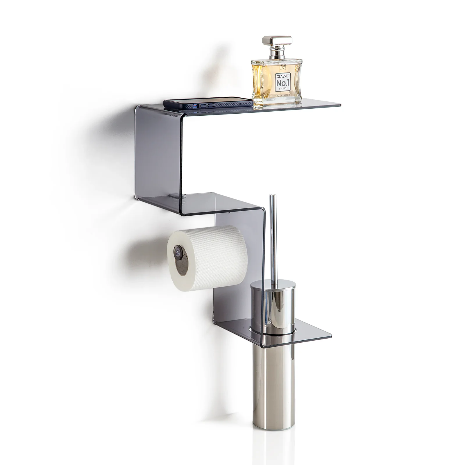 Mensola multifunzione per bagno da parete ACHILLE fumé - Image 2