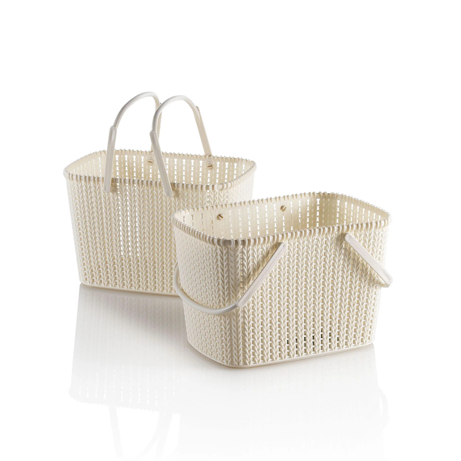 Set 2 cestini portaoggetti con manico MARL beige